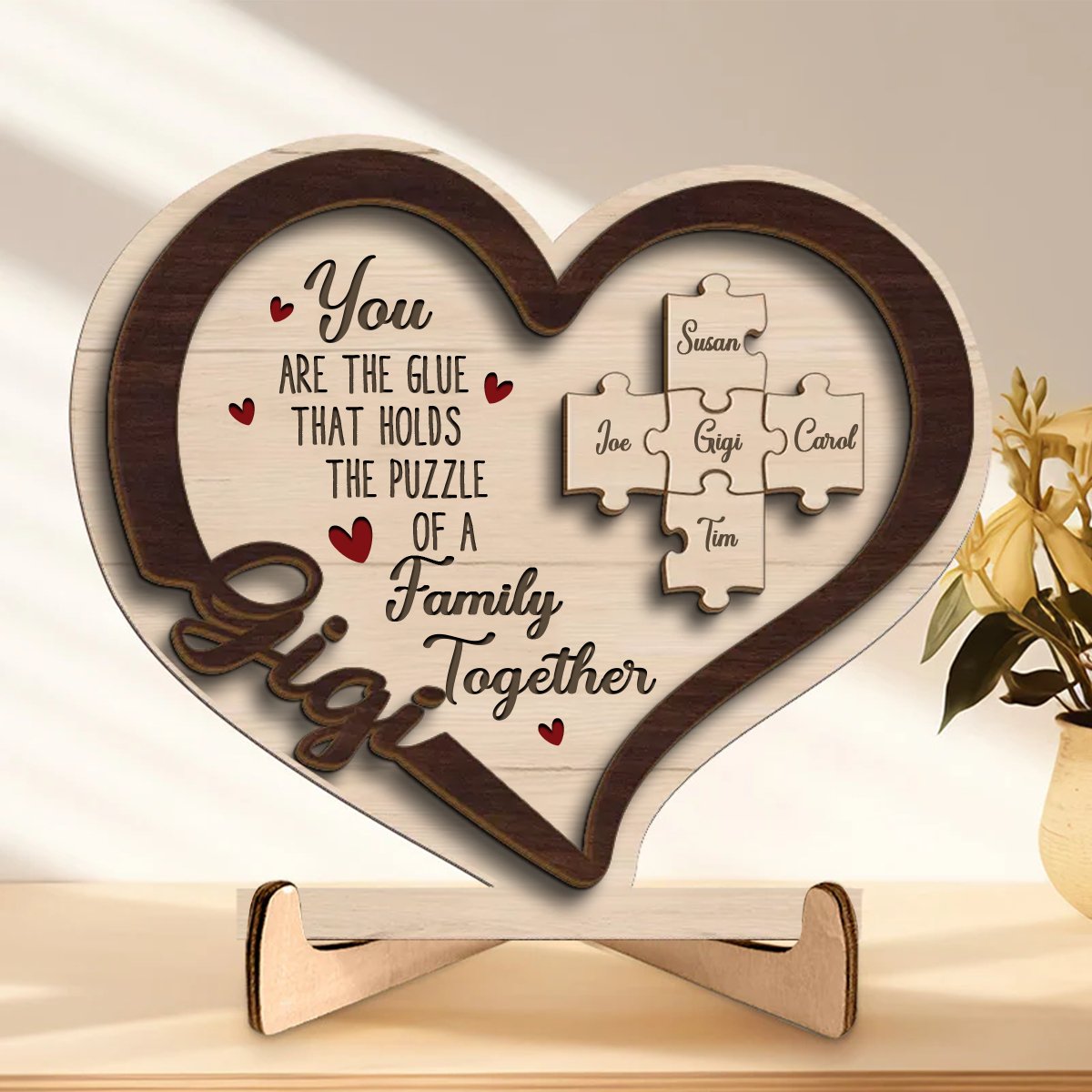 Family - You Are The Glue That Holds Us Together - Personalized 2 - Layered Wooden Plaque With Stand - Makezbright Gifts