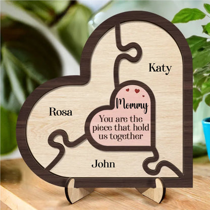 Family - You Are The Piece That Holds Us Together - Personalized 2 - Layered Wooden Plaque With Stand - Makezbright Gifts