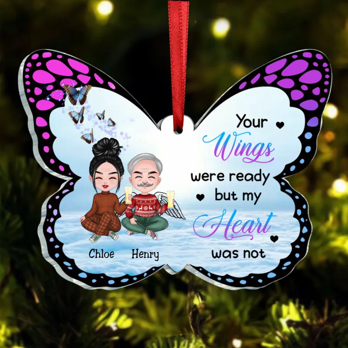 Family - Your Wings Were Ready But Our Hearts Were Not - Personalized Acrylic Ornament (AA) - Makezbright Gifts