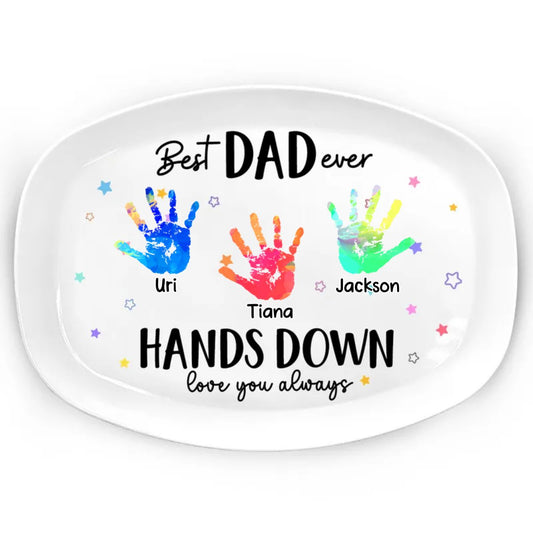 Father - Best Dad Grandpa Ever Hands Down - Personalized Plate - Makezbright Gifts