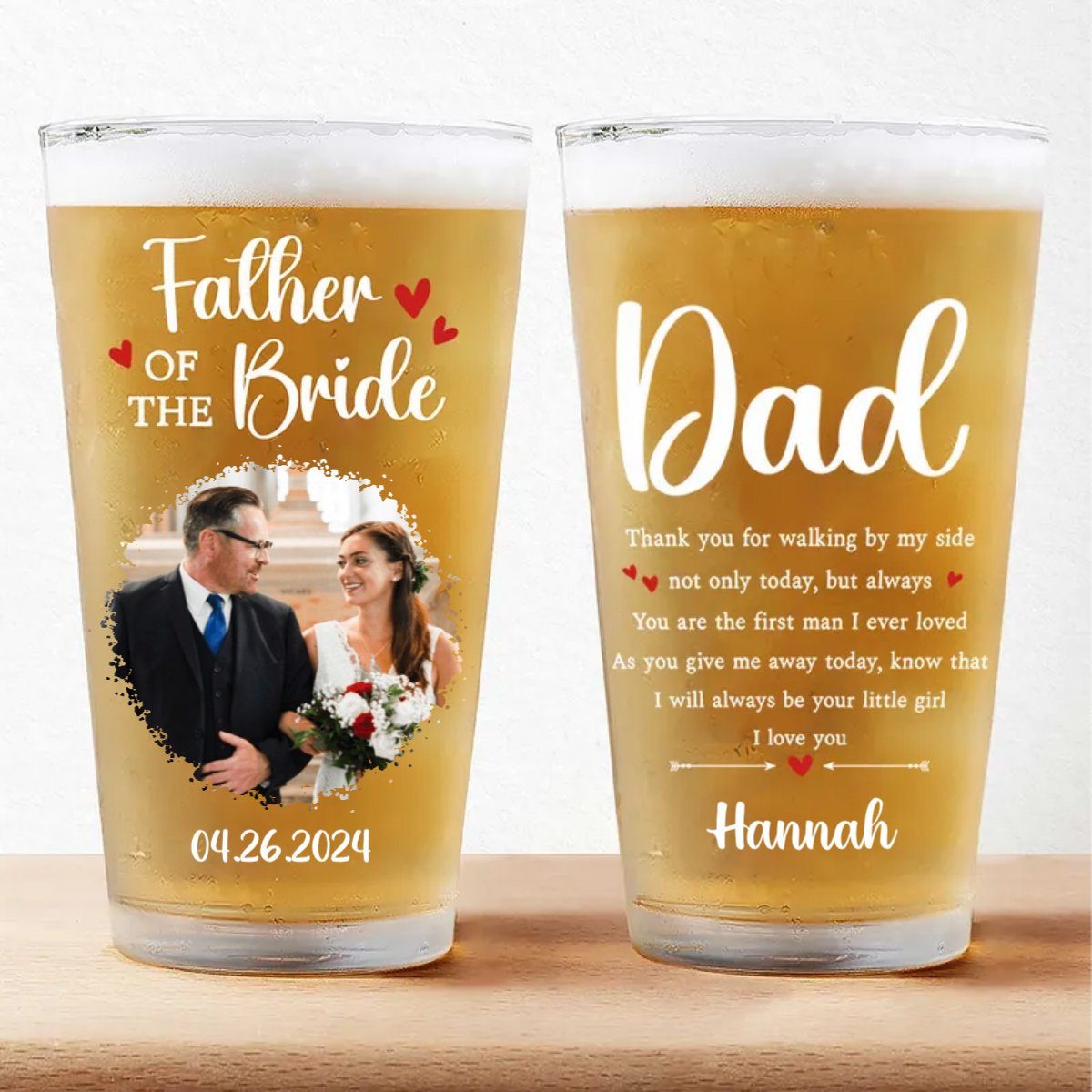 Father - Custom Photo Father Of The Bride - Personalized Pint Glass - Makezbright Gifts