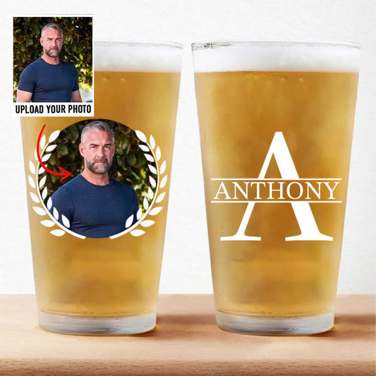 Father - Custom Photo Monogram Name - Personalized Beer Glass (HJ) - Makezbright Gifts