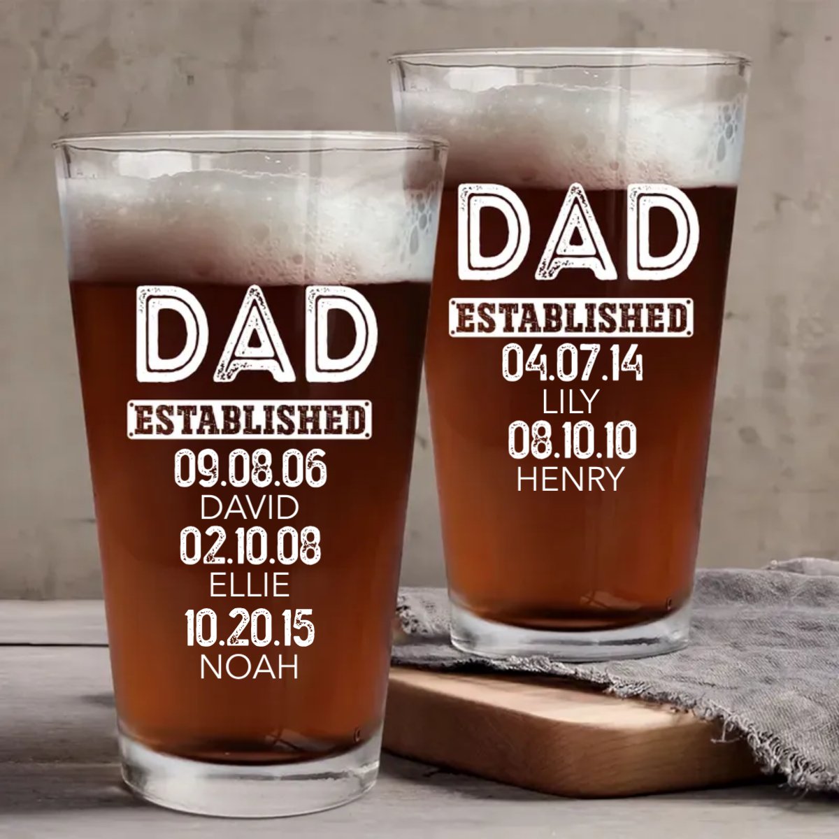 Father - Dad Established Custom Name - Personalized Beer Glass - Makezbright Gifts