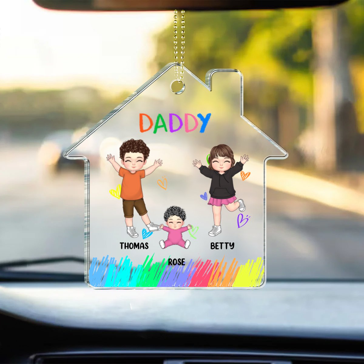 Father - Daddy And Kids - Personalized Acrylic Car Hanger - Makezbright Gifts