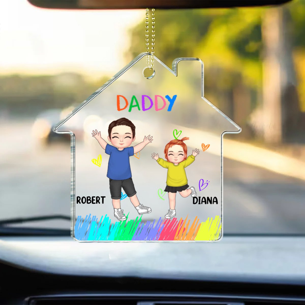 Father - Daddy And Kids - Personalized Acrylic Car Hanger - Makezbright Gifts