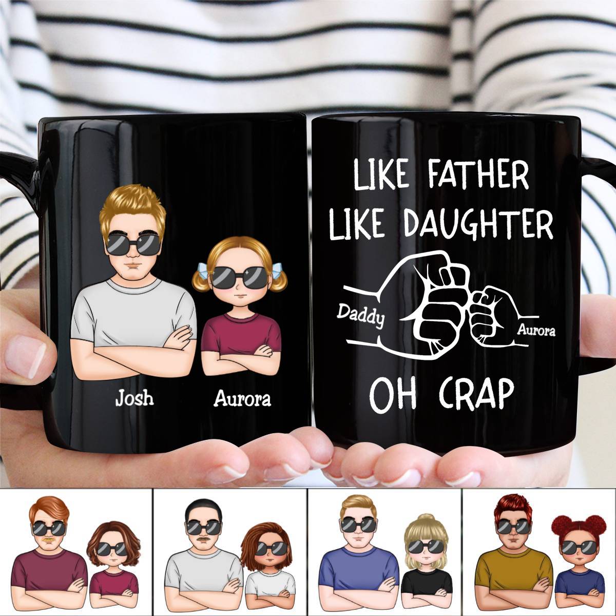 Father - Like Father Like Daughter Fist Bump Handshake - Personalized Black Mug (VT) - Makezbright Gifts