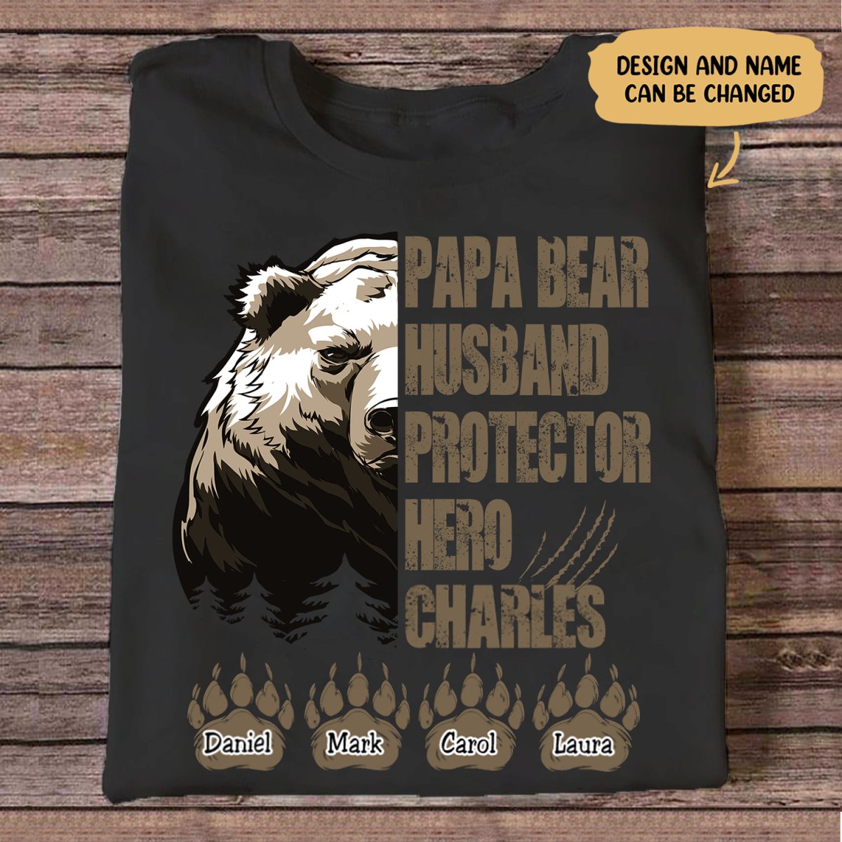 Father - Papa Bear Husband Protector Hero - Personalized Black Unisex T - shirt - Makezbright Gifts