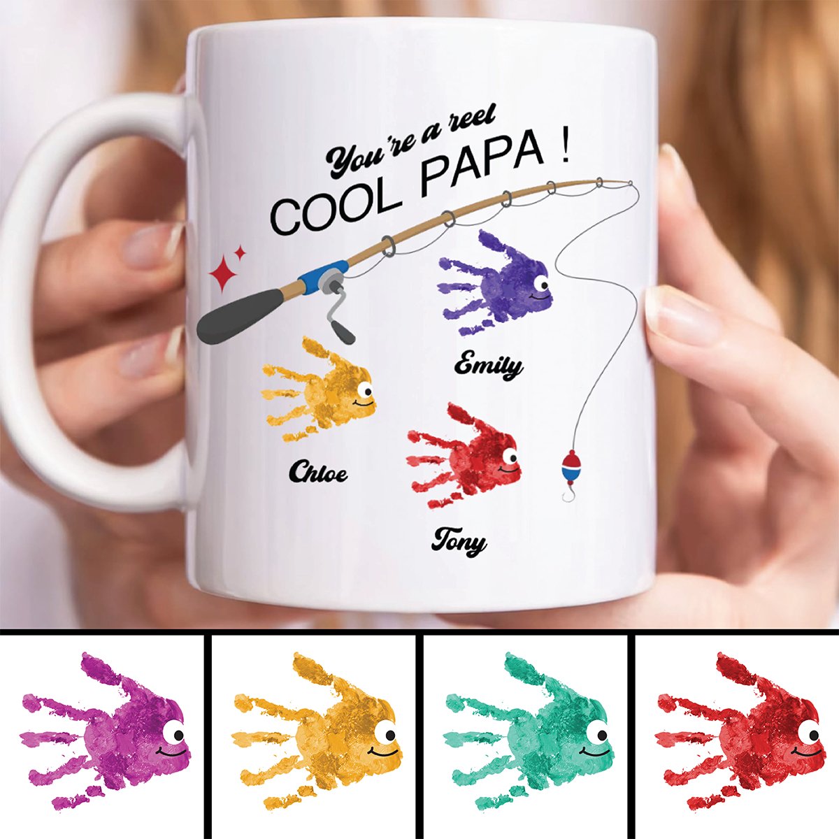 Father - Reel Cool Papa Hands Down - Personalized Mug - Makezbright Gifts