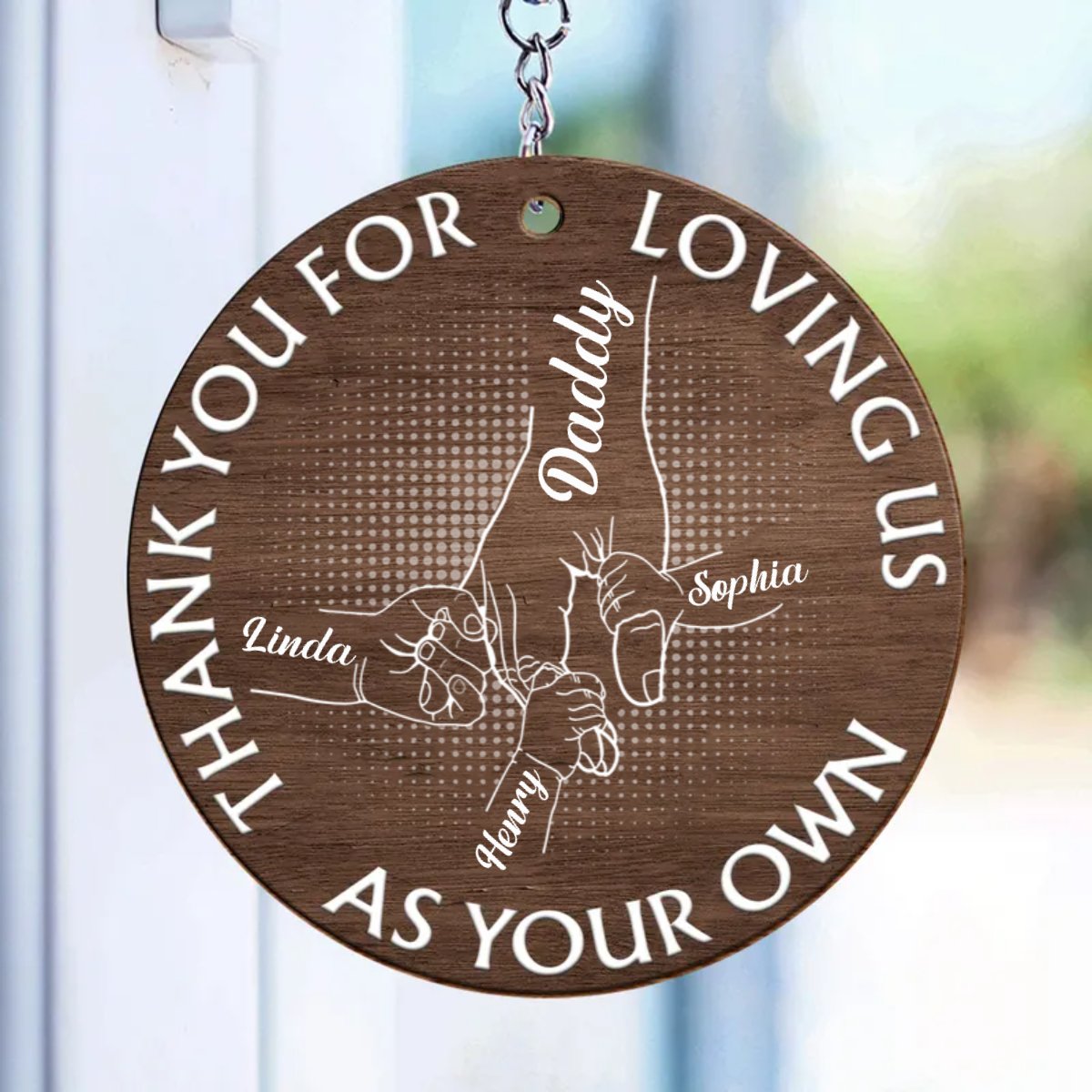 Father - Thank You For Loving Us As Your Own - Personalized Wooden Keychain (TL) - Makezbright Gifts