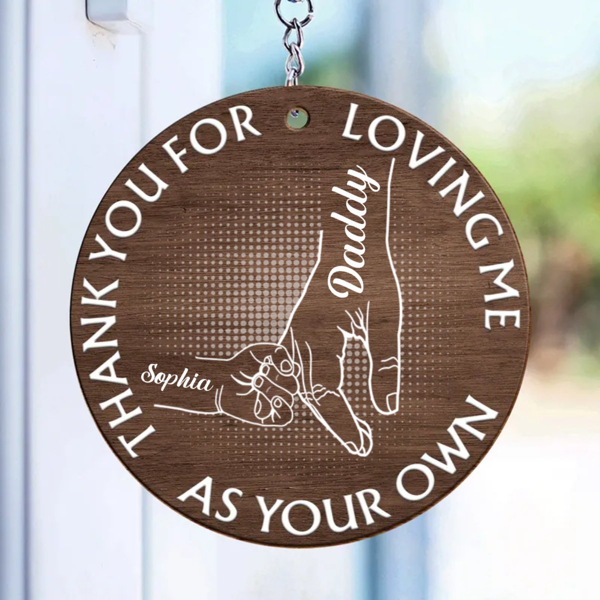 Father - Thank You For Loving Us As Your Own - Personalized Wooden Keychain (TL) - Makezbright Gifts