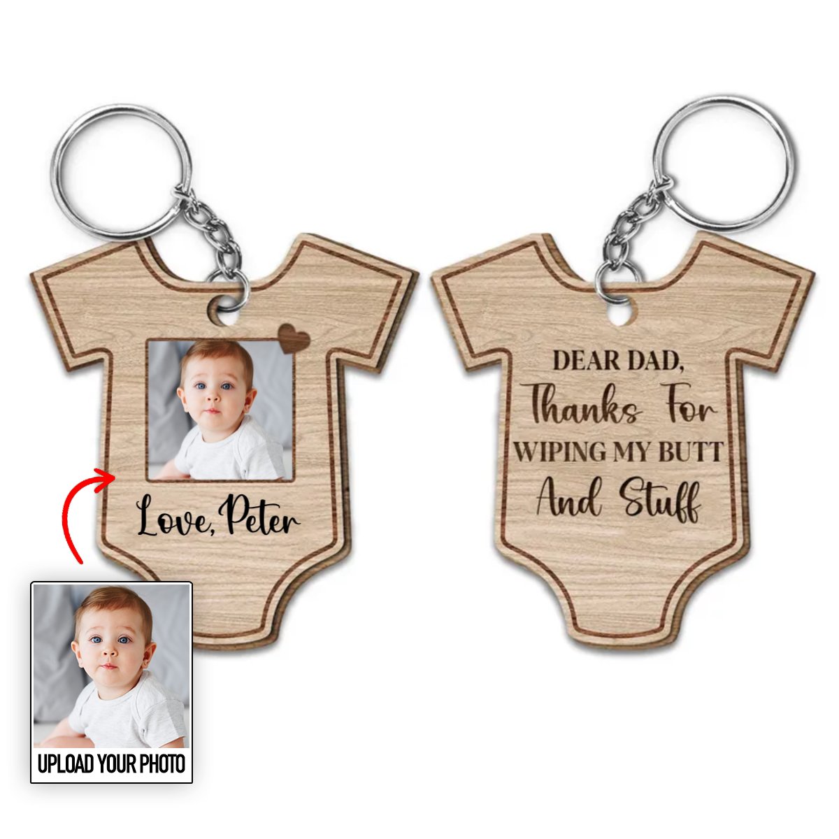 Father - Thanks For Wiping My Butt And Stuff - Personalized Wooden Keychain - Makezbright Gifts