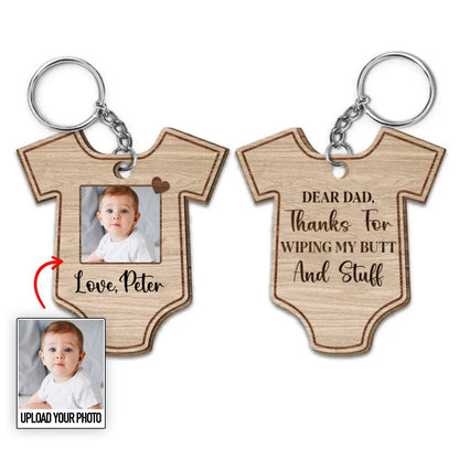 Father - Thanks For Wiping My Butt And Stuff - Personalized Wooden Keychain - Makezbright Gifts