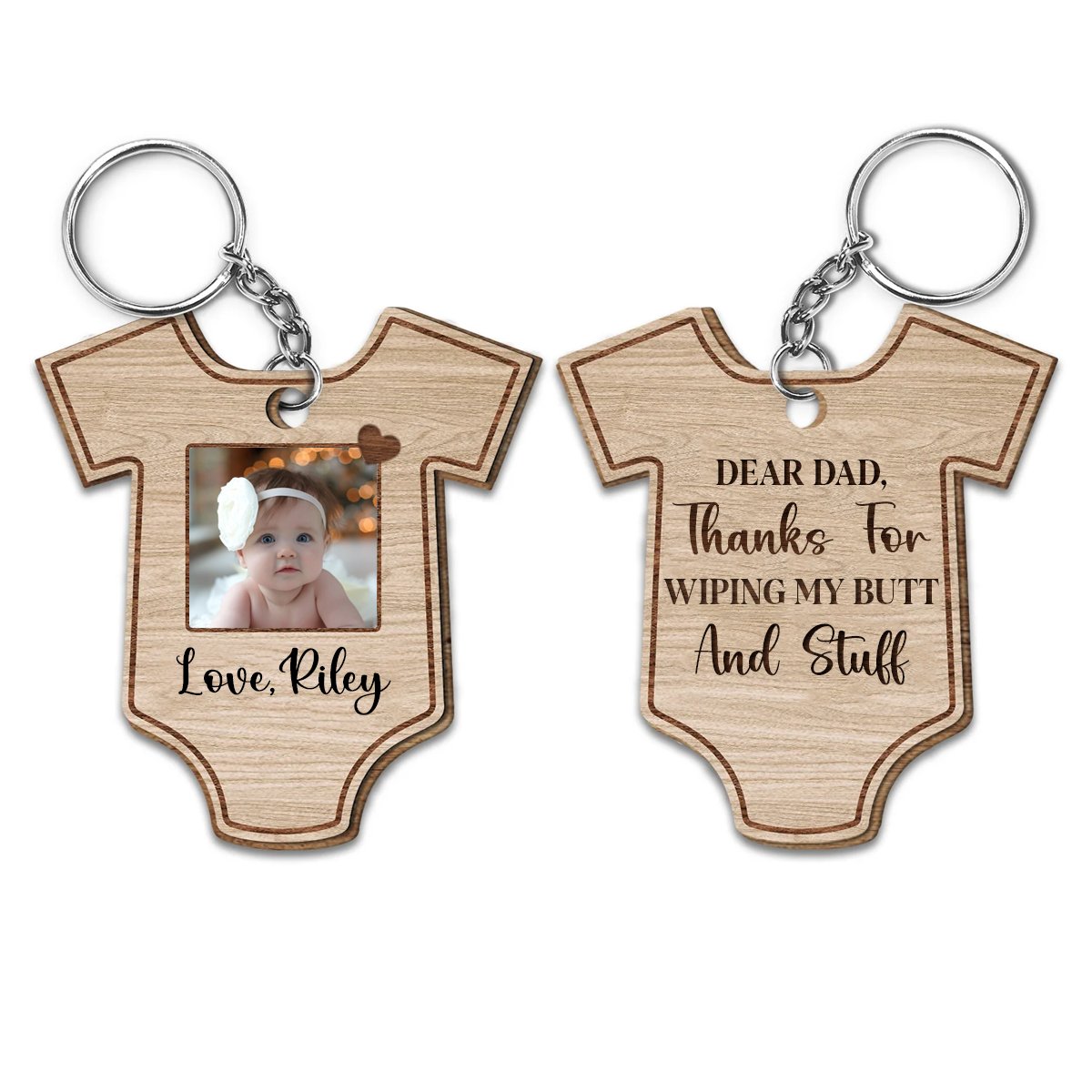 Father - Thanks For Wiping My Butt And Stuff - Personalized Wooden Keychain - Makezbright Gifts