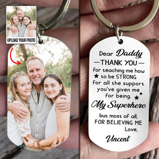 Father's Day - Custom Photo Thank You For Teaching Me How To Be Strong - Personalized Keychain (HJ) - Makezbright Gifts