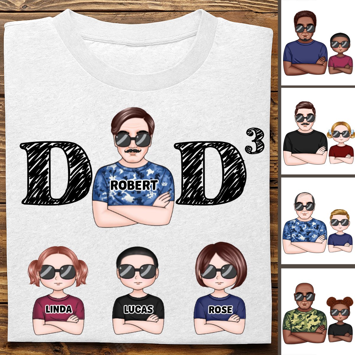 Father's Day - Dad And His Kids - Personalized T - shirt - Makezbright Gifts