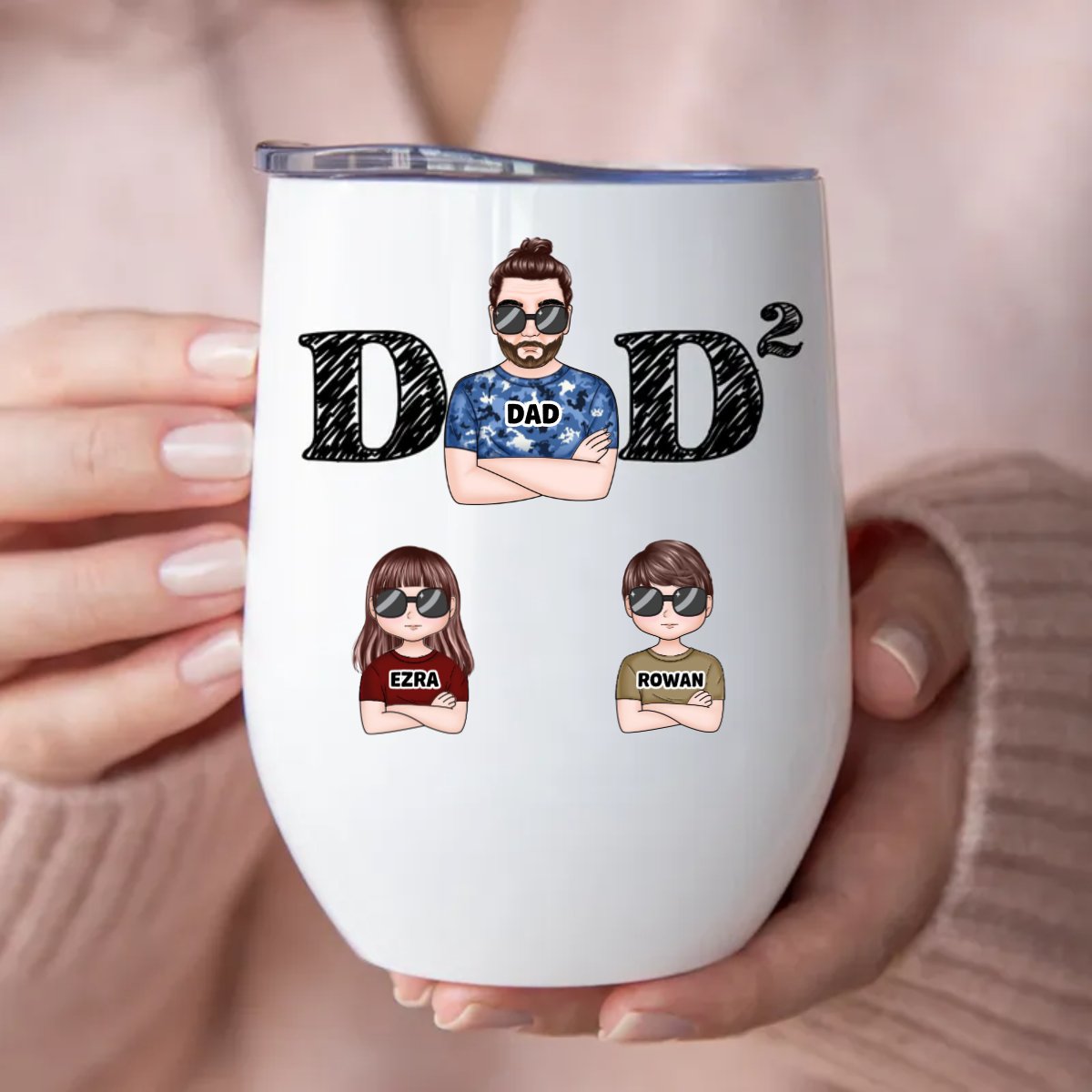 Father's Day - Dad And His Kids - Personalized Wine Tumbler - Makezbright Gifts