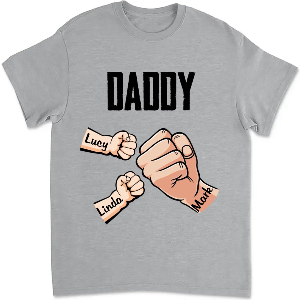 Father's Day - Dad With Kids Hand To Hand - Personalized Unisex T - shirt - Makezbright Gifts