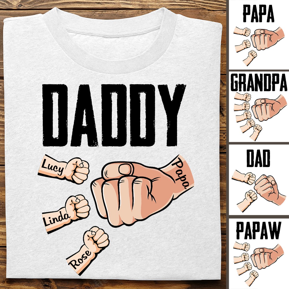 Father's Day - Dad With Kids Hand To Hand - Personalized Unisex T - shirt - Makezbright Gifts