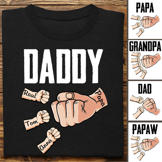 Father's Day - Dad With Kids Hand To Hand V2 - Personalized Unisex T - shirt - Makezbright Gifts