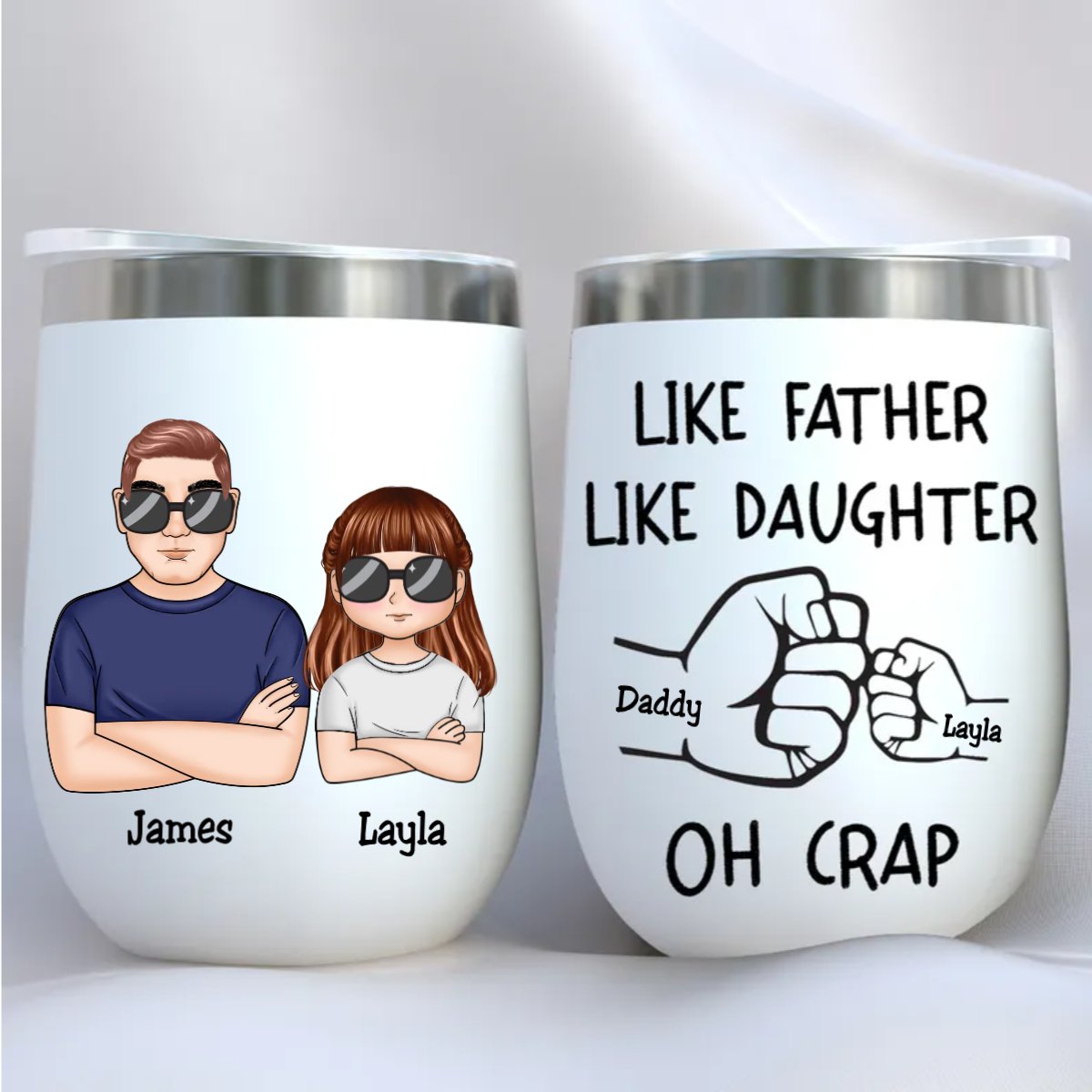 Father's Day - Like Father Like Daughter Fist Bump Handshake - Personalized Wine Tumbler (TT) - Makezbright Gifts