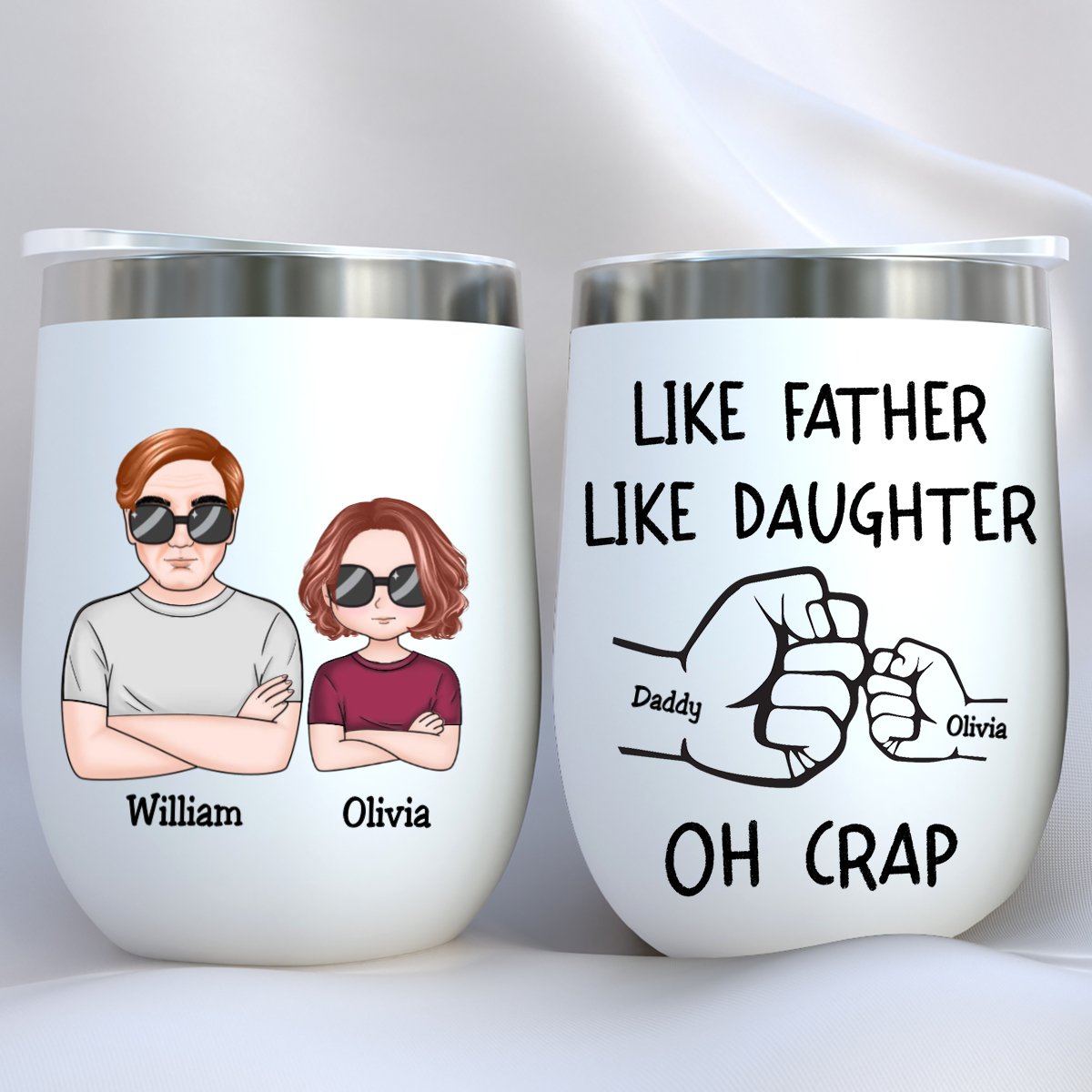 Father's Day - Like Father Like Daughter Fist Bump Handshake - Personalized Wine Tumbler (TT) - Makezbright Gifts