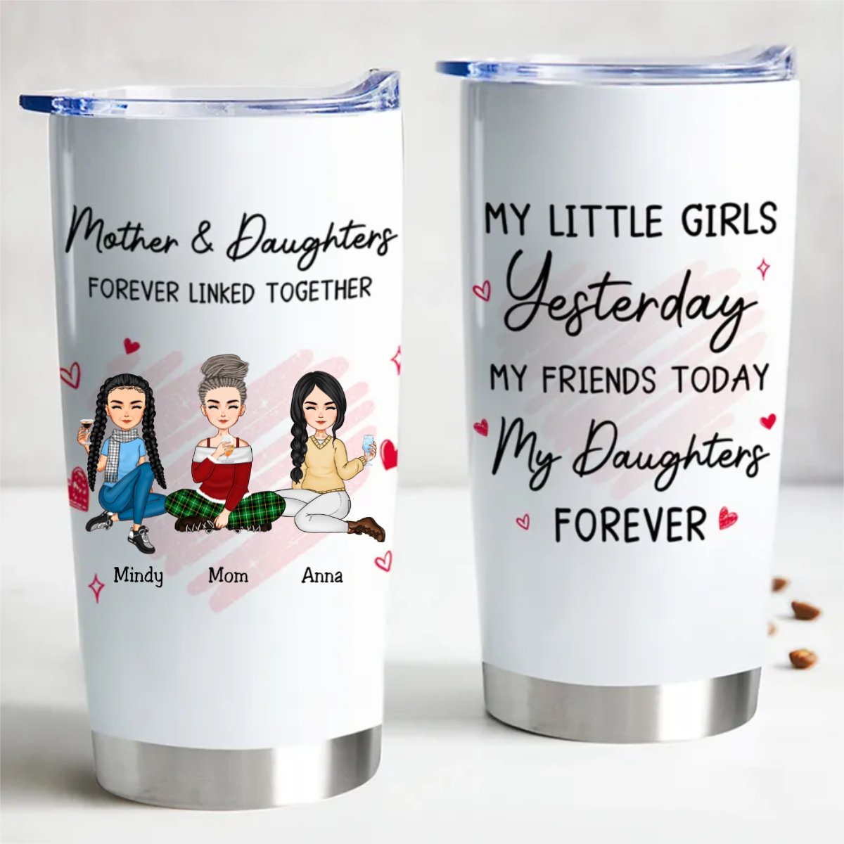 Forever Connected Mother and Daughter 20oz Personalized Tumbler - Makezbright Gifts