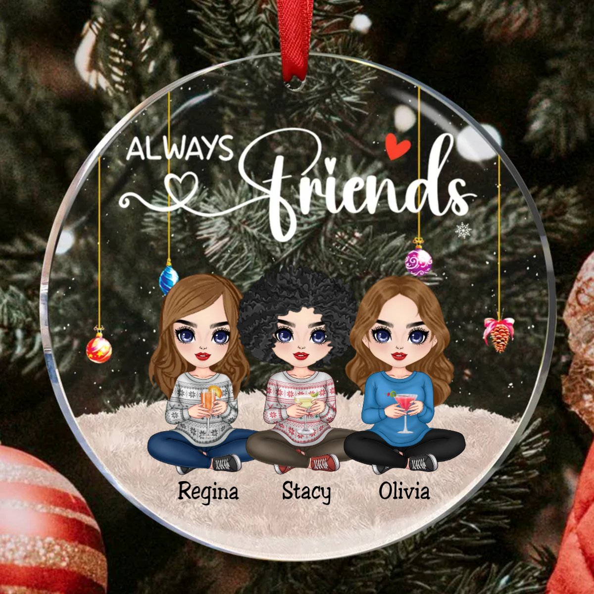 Friends - Always Friends - Personalized Circle Ornament (TB) - Makezbright Gifts