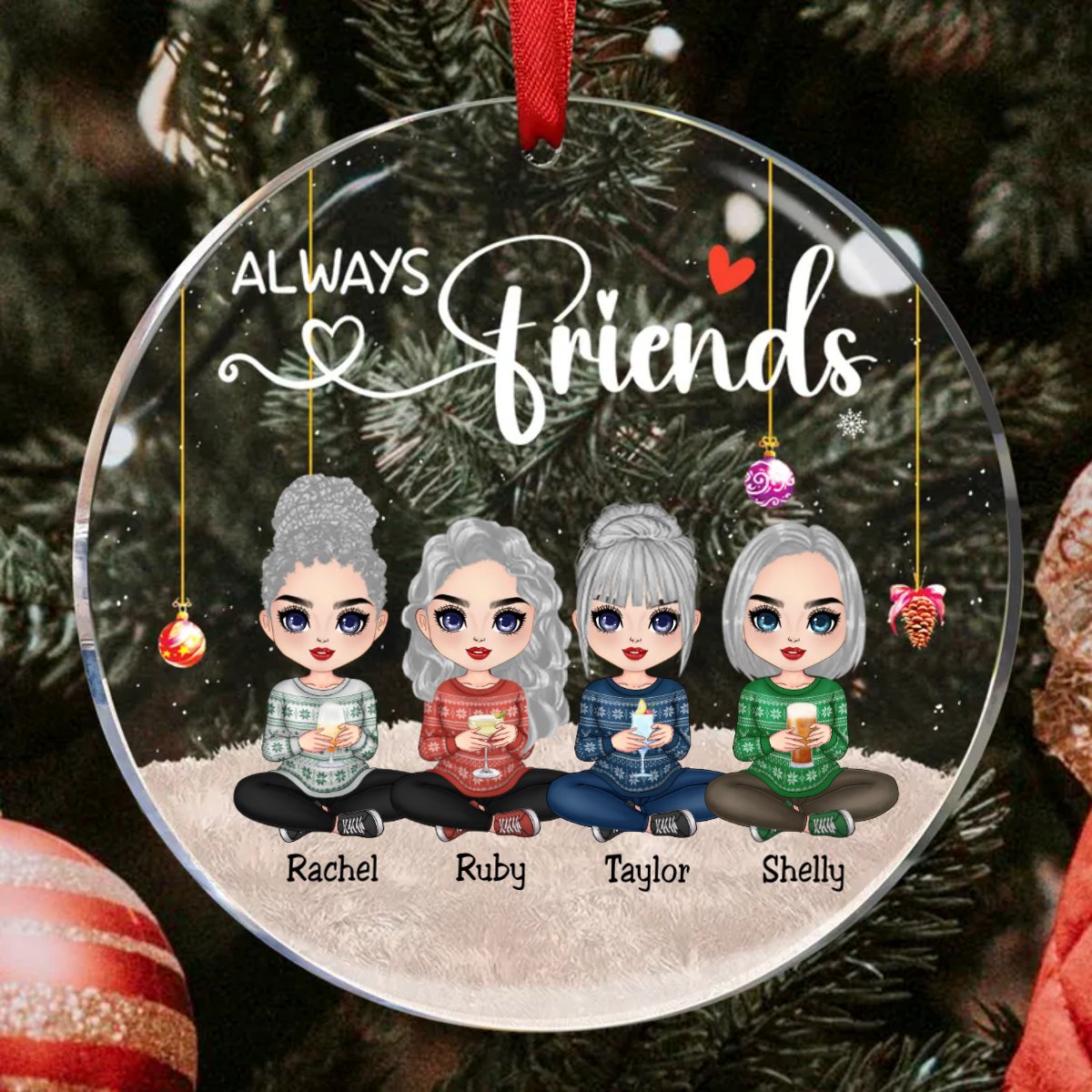 Friends - Always Friends - Personalized Circle Ornament (TB) - Makezbright Gifts