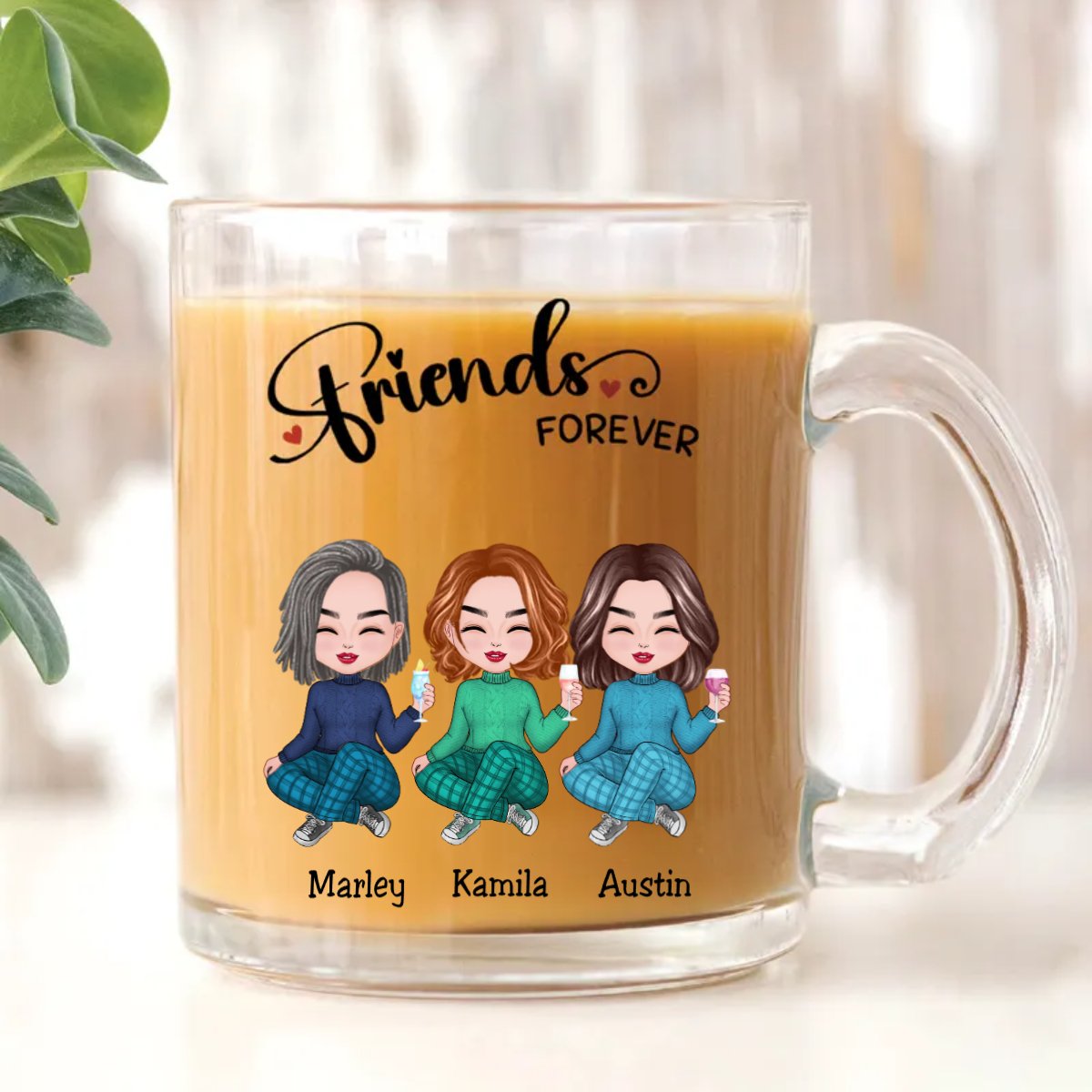 Friends - Friends Forever - Personalized Glass Mug - Makezbright Gifts