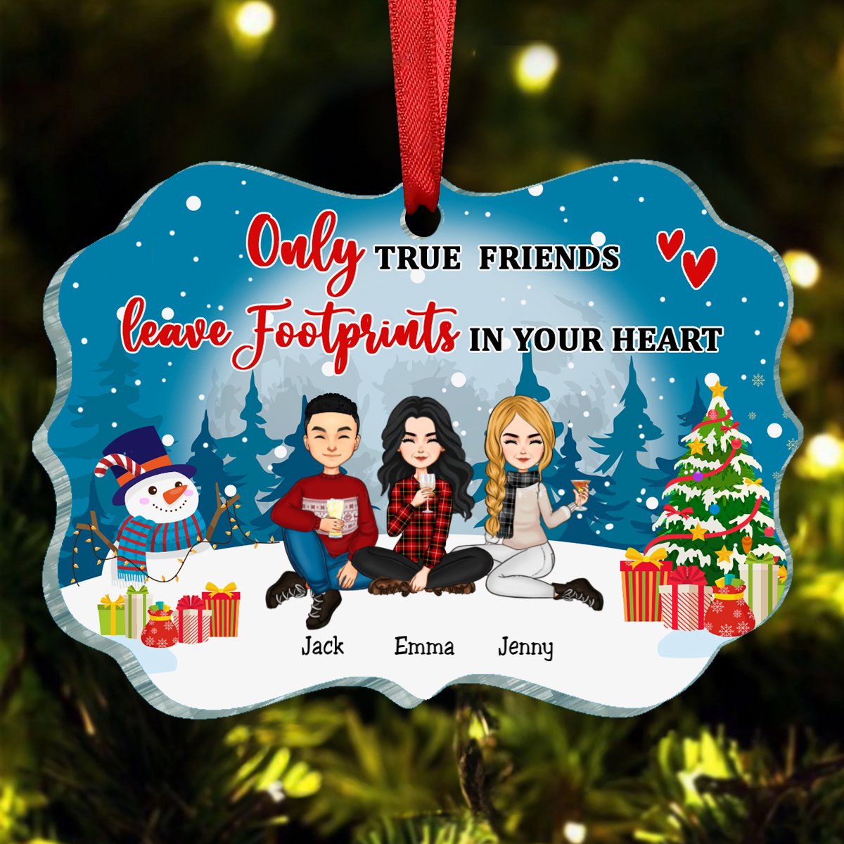 Friends - Only True Friends Leave Footprints In Your Heart - Personalized Christmas Ornament (II) - Makezbright Gifts