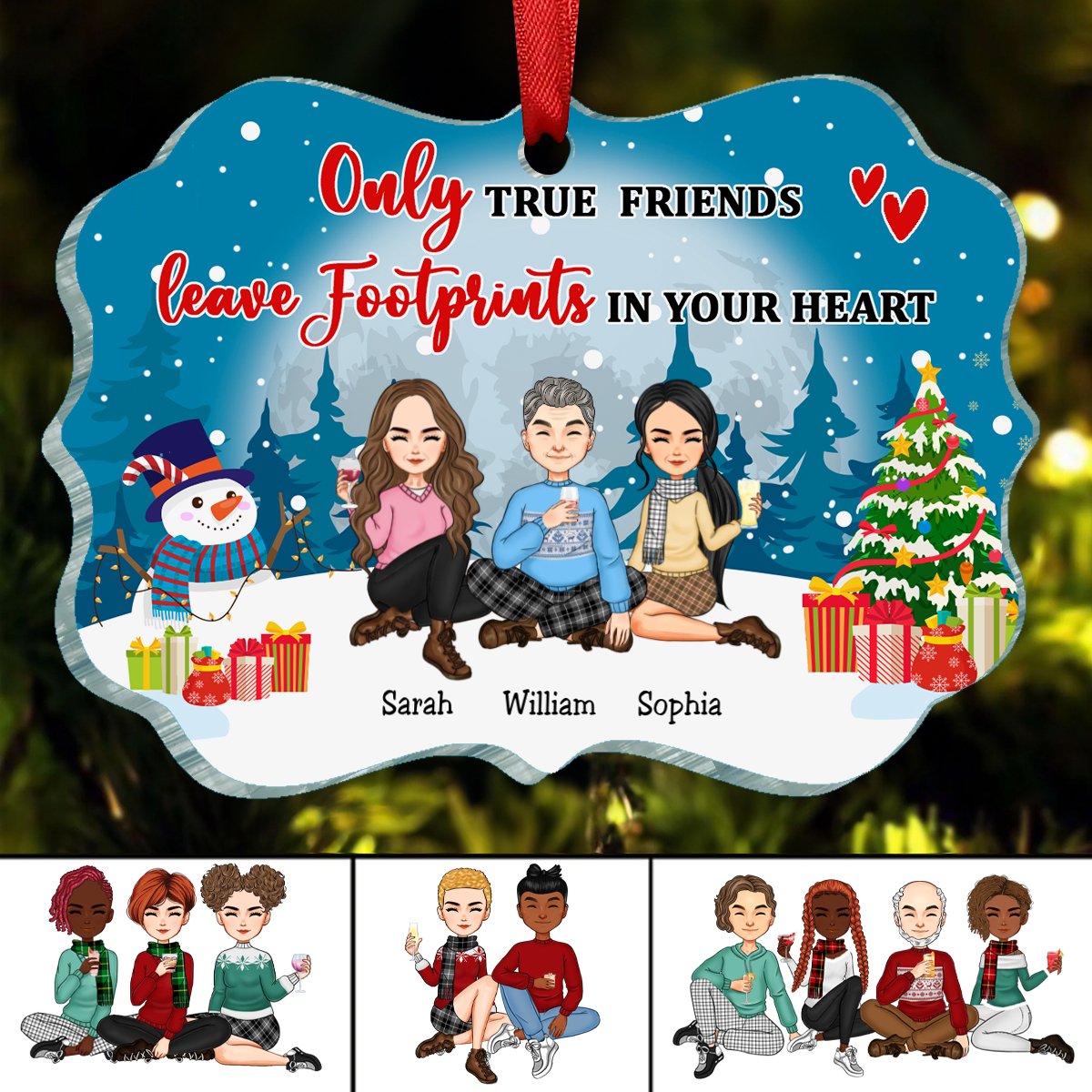 Friends - Only True Friends Leave Footprints In Your Heart - Personalized Christmas Ornament (II) - Makezbright Gifts