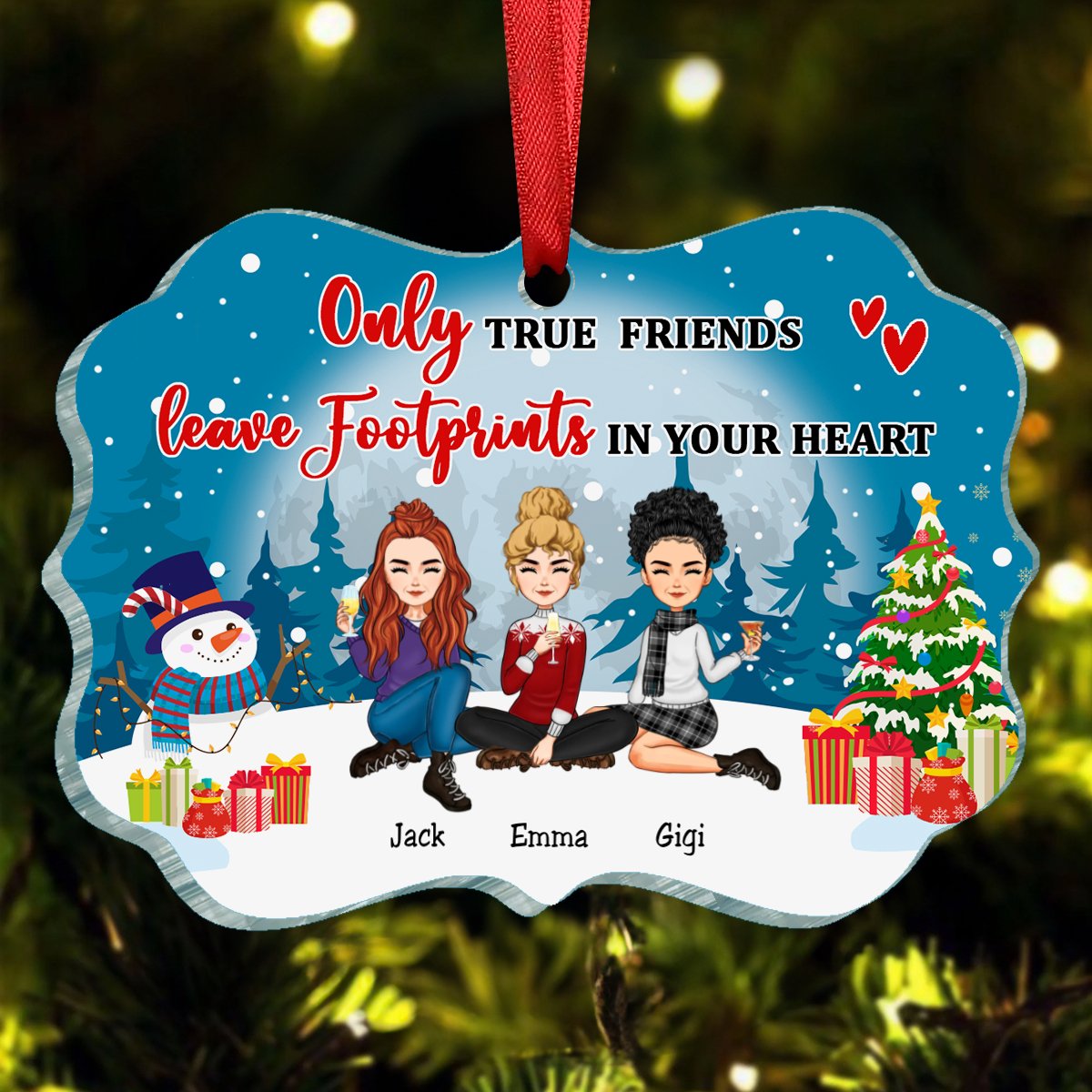 Friends - Only True Friends Leave Footprints In Your Heart - Personalized Christmas Ornament (II) - Makezbright Gifts