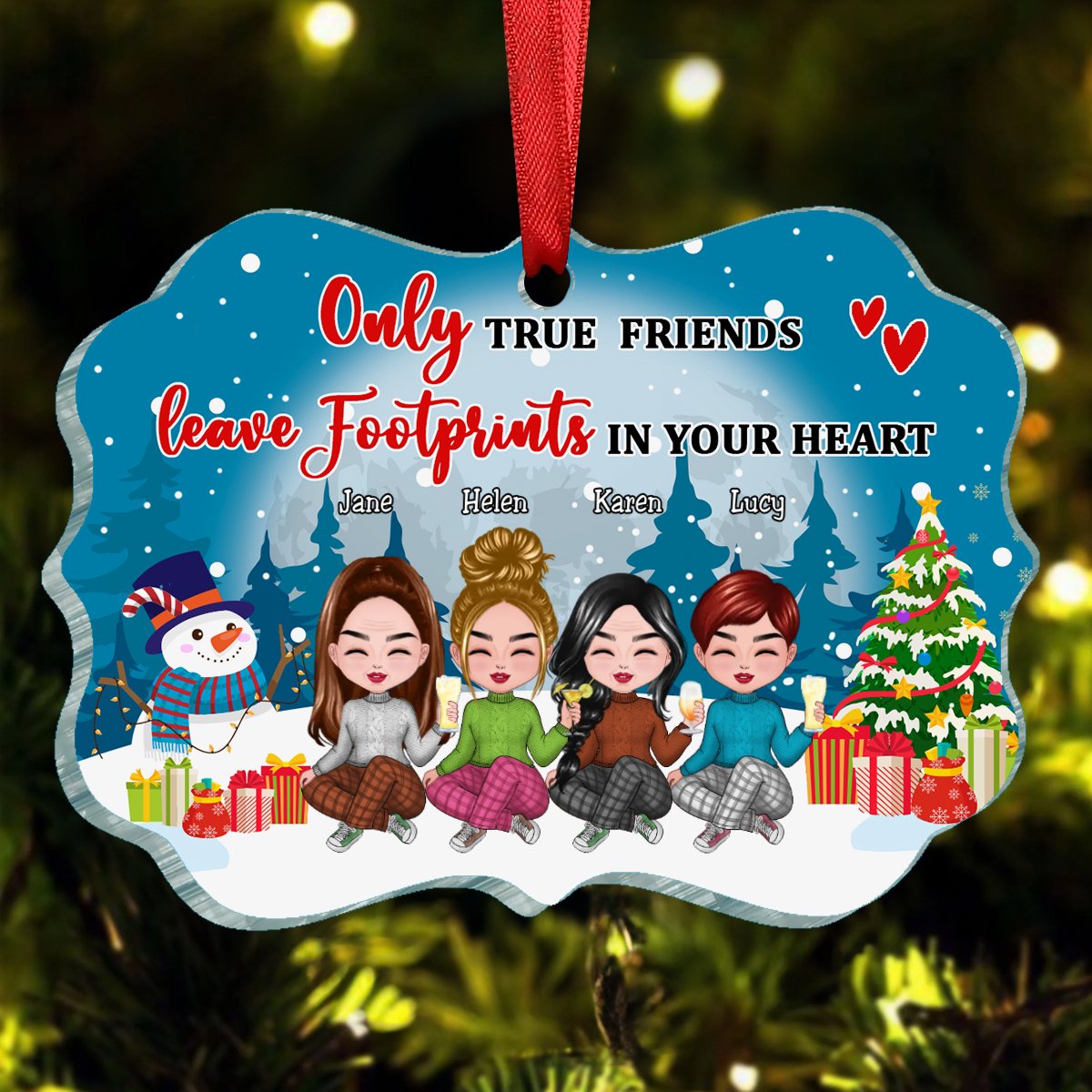 Friends - Only True Friends Leave Footprints In Your Heart - Personalized Christmas Ornament (LT) - Makezbright Gifts