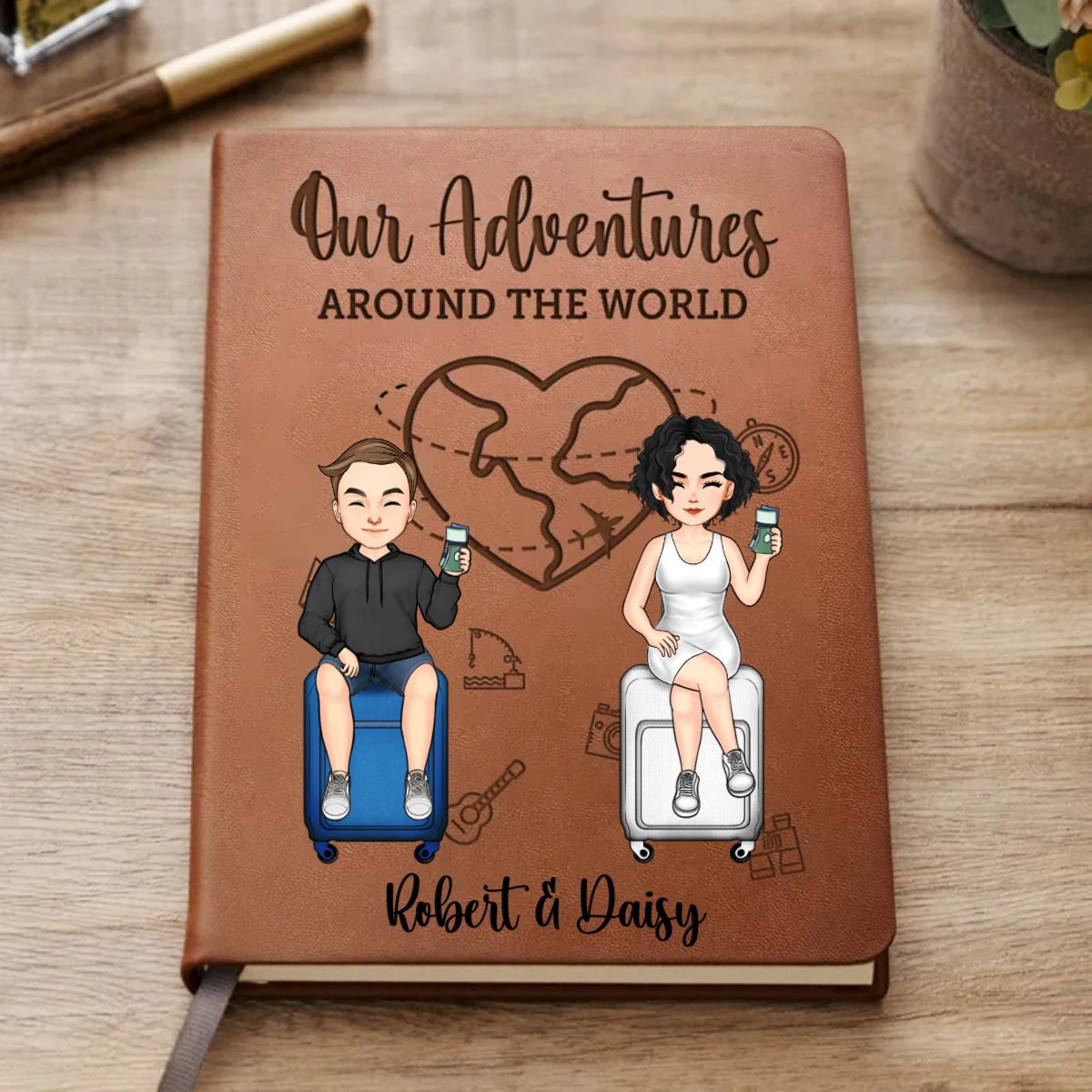 Friends - Our Adventures Around The World - Personalized Leather Journal - Makezbright Gifts