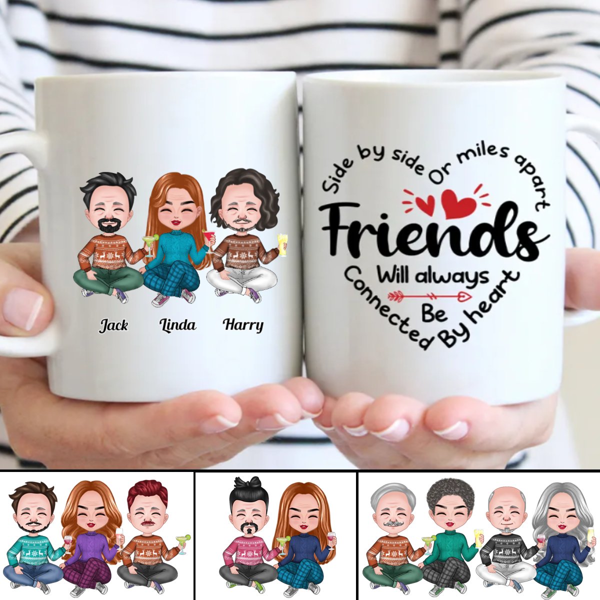 Friends - Side By Side Or Miles Apart Friends Will Always Be Connected By Heart - Personalized Mug - Makezbright Gifts