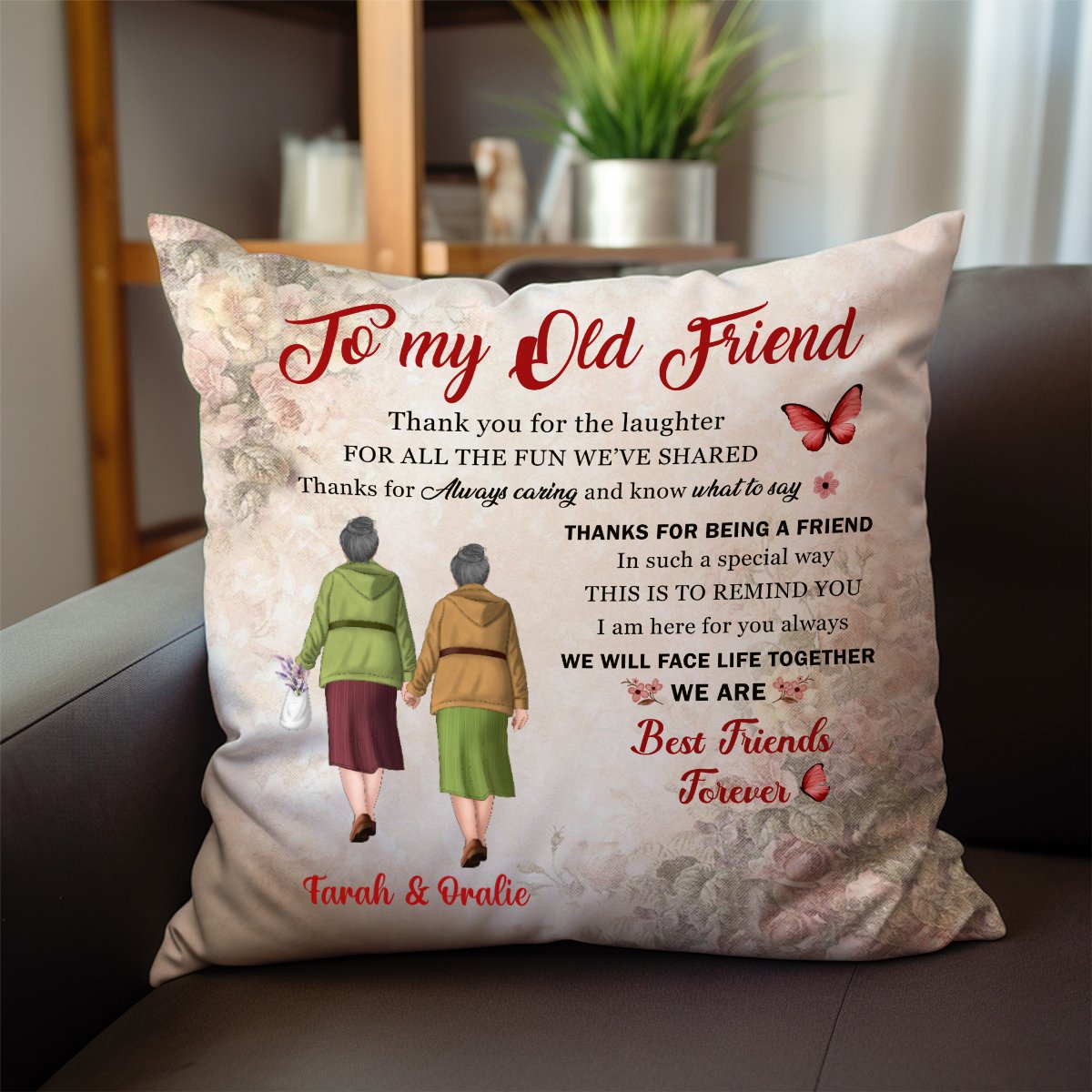 Friends - Thank You Old Friends Holding Hands Vintage Style - Personalized Pillow - Makezbright Gifts