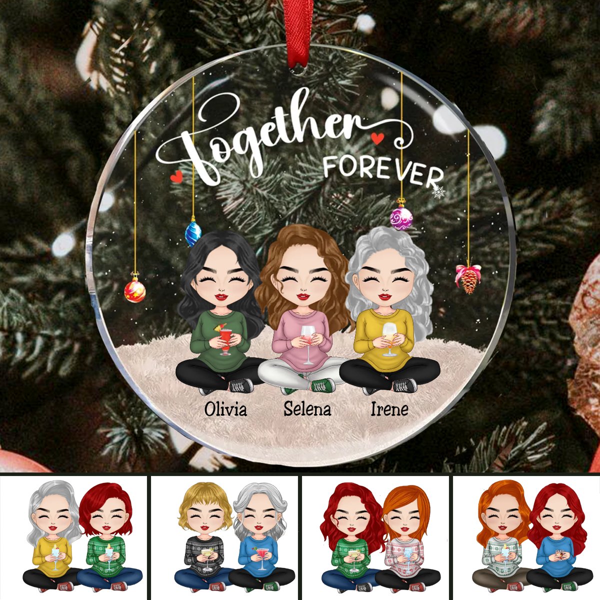 Friends - Together Forever Ver 2 - Personalized Circle Ornament - Makezbright Gifts