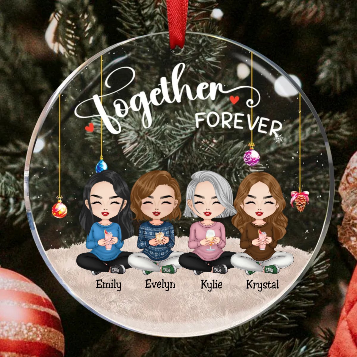 Friends - Together Forever Ver 2 - Personalized Circle Ornament - Makezbright Gifts