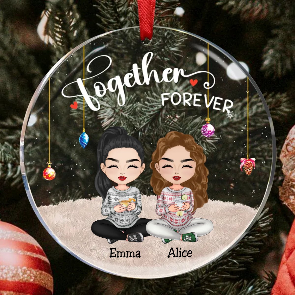 Friends - Together Forever Ver 2 - Personalized Circle Ornament - Makezbright Gifts