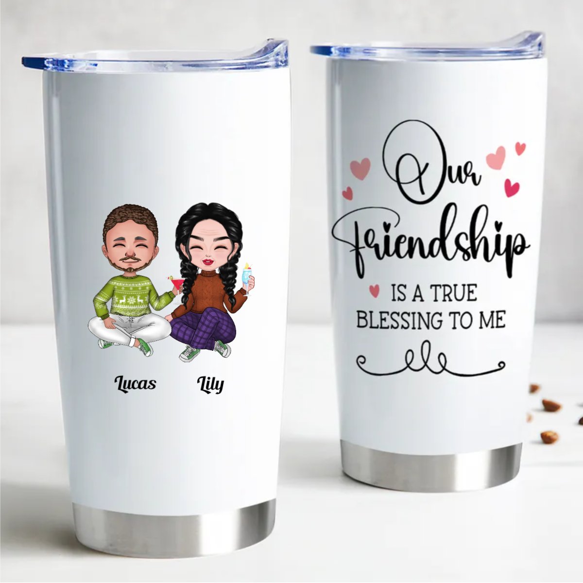 Friendship Blessings 20oz Personalized Steel Tumbler - Keeps Drinks Hot/Cold - Makezbright Gifts