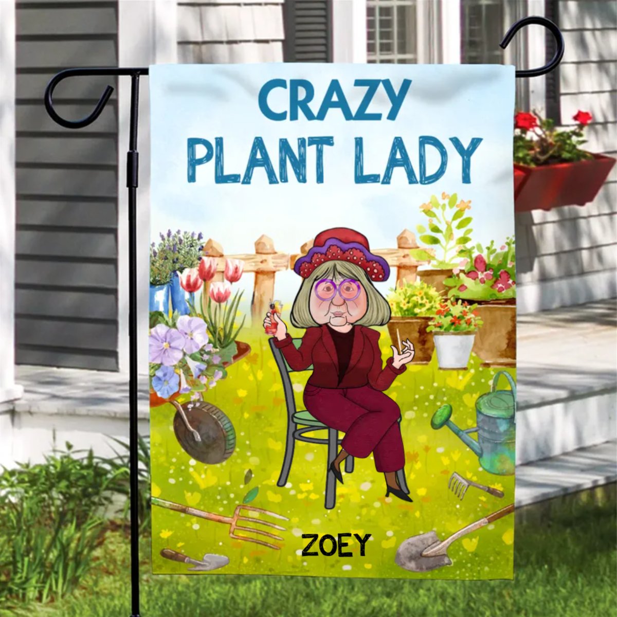 Gardening Lovers - Crazy Plant Lady - Personalized Flag - Makezbright Gifts