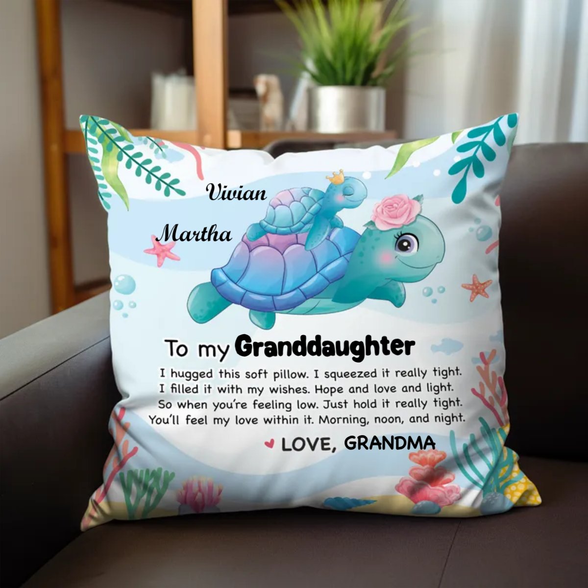 Gift For Granddaughter Turtle Hug This Pillow - Personalized Pillow - Makezbright Gifts