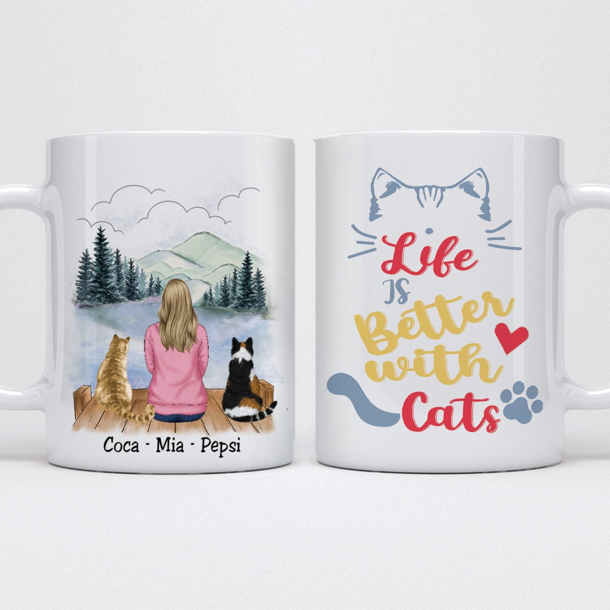 Girl and Cats - Life is better with cats - Personalized Mug - Makezbright Gifts