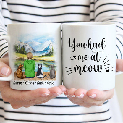 Girl and Cats - You had me at Meow - Personalized Mug (Lake) - Makezbright Gifts