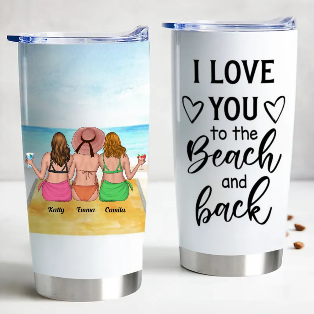 Girl Beach - I Love You To The Back & Beach - Personalized Tumbler - Makezbright Gifts