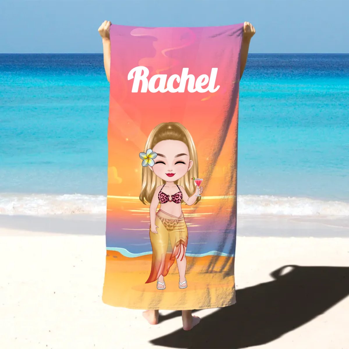 Girls - Beach Lady - Personalized Beach Towel - Makezbright Gifts