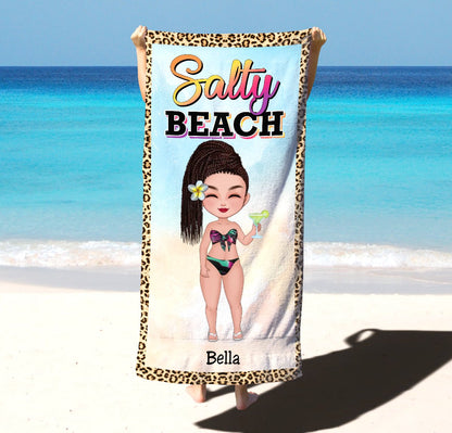 Girls - Salty Beach Beach Summer Girl - Personalized Beach Towel - Makezbright Gifts