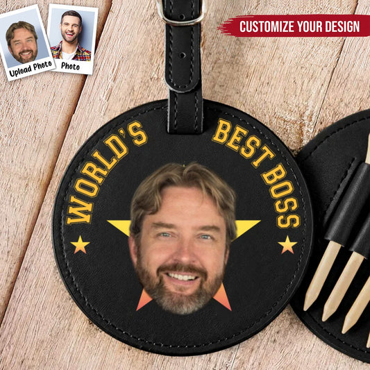 Golf Lovers - World's Best Boss - Personalized Photo Leather Golf Bag Tag - Makezbright Gifts