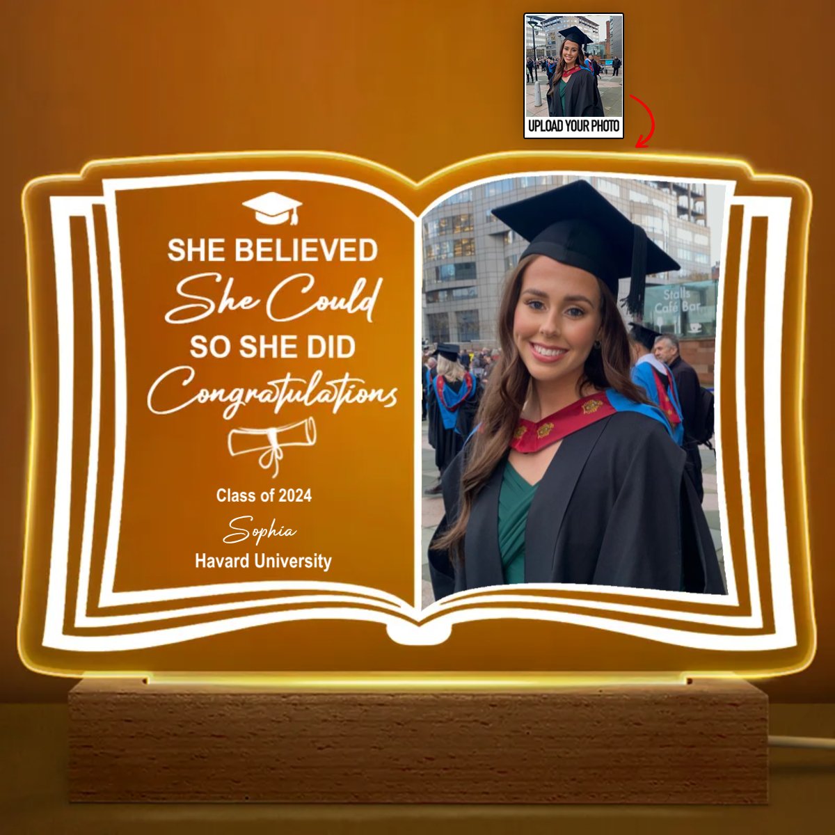 Graduation - Custom Photo She Believed She Could - Personalized Acrylic LED Night Light - Makezbright Gifts