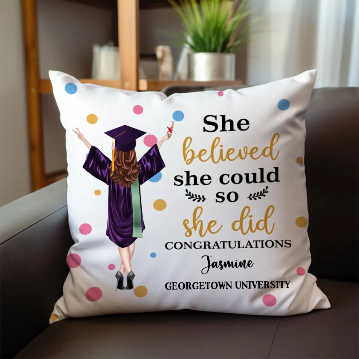 Graduation - She Believed She Could So She Did Congratulations - Personalized Pillow - Makezbright Gifts